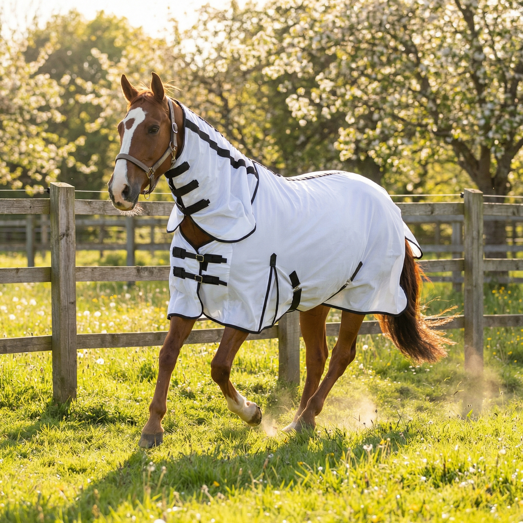 Cool White Fly Rug for Horse / Pony - Lightweight Full Neck Combo