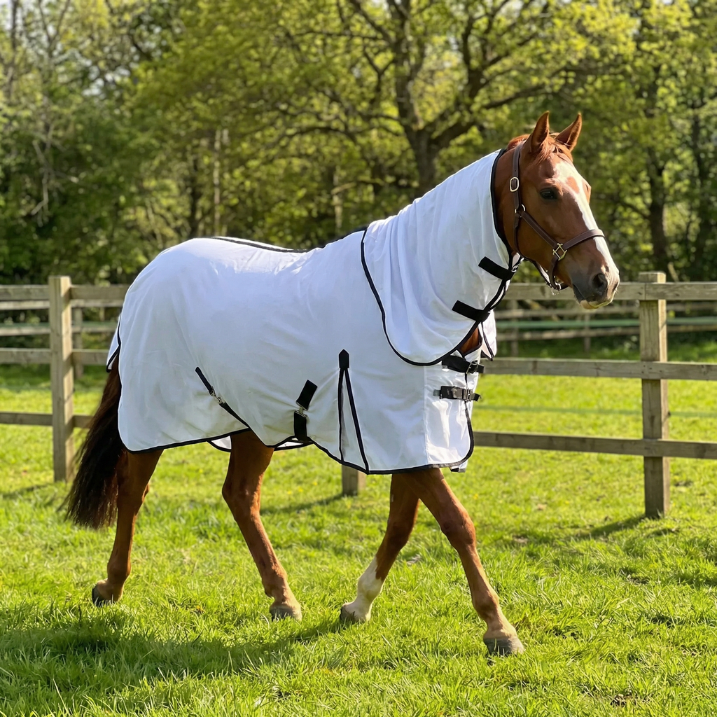 Cool White Fly Rug for Horse / Pony - Lightweight Full Neck Combo