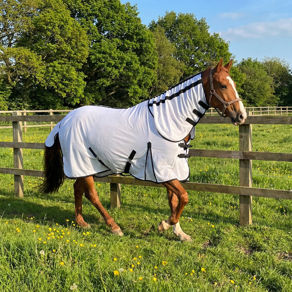 Cool White Fly Rug for Horse / Pony - Lightweight Full Neck Combo