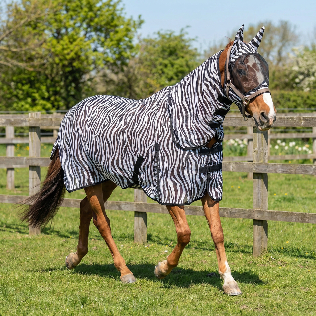 Zebra Print Fly Rug for Horse / Pony / Shetland - Lightweight Full Neck Combo